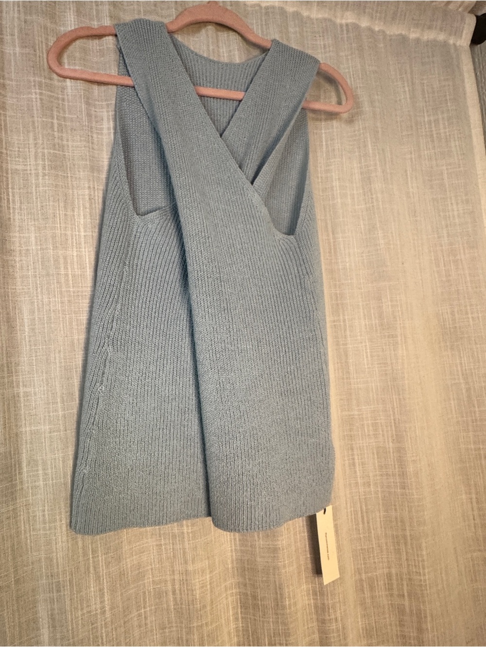 Commense Sleeveless Cross-Back Knit Tunic in Light Blue